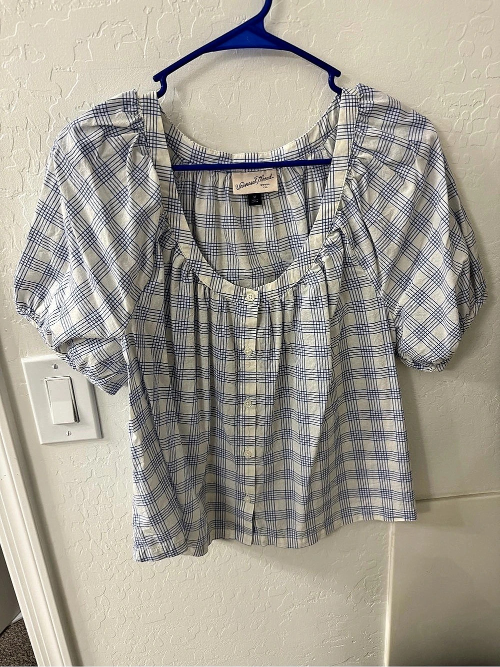 Plaid Puff Sleeve Blouse